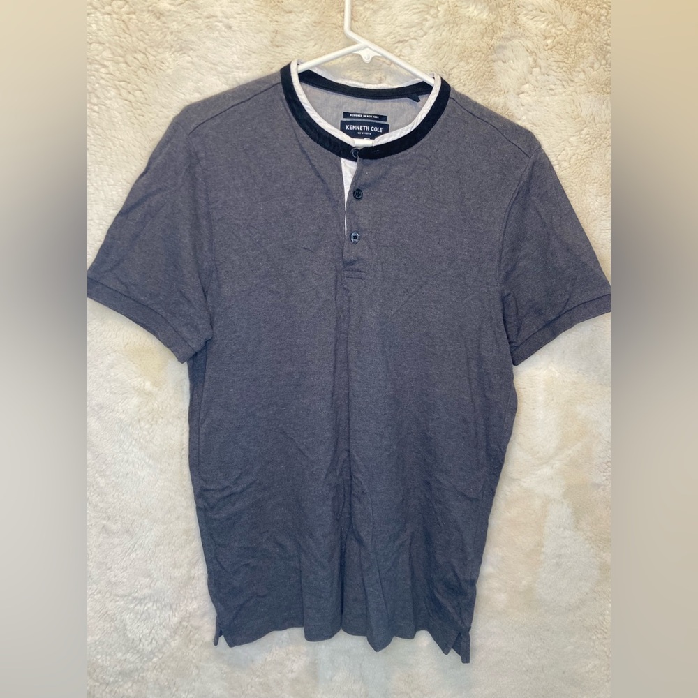 Kenneth Cole Mens Size M Knit Henley Shirt Colorblocked Collar